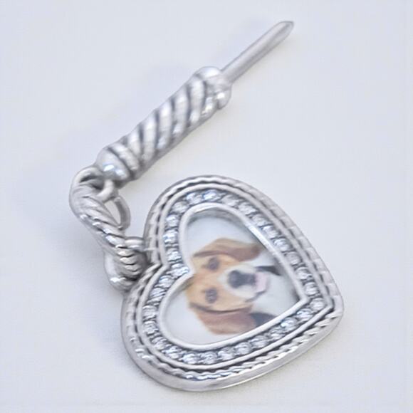 Brighton Silver Plated Heart Photo Frame Charm With Screwdriver Crystal Accent - Picture 4 of 6